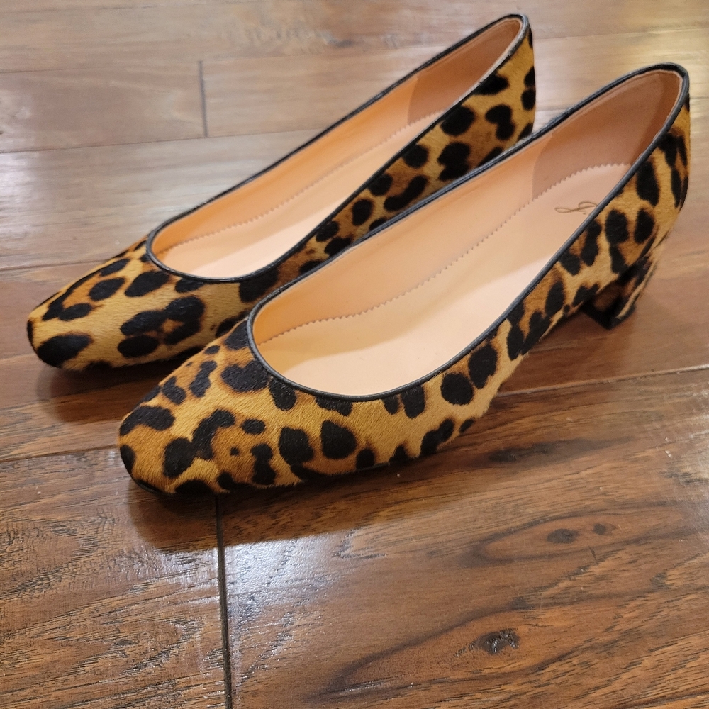 J. Crew Calfhair Leopard Print Women's Block Heel Pumps